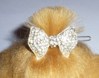 Puppy Bows ~ Small crystal rhinestone bowknot dog bow  pet hair clip topknot barrette Style #32