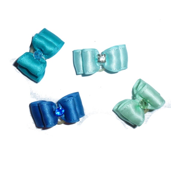 set4 Puppy Bows ~WEE TINY 38 show bows pairs dog bow pet hair clip barrette or latex bands