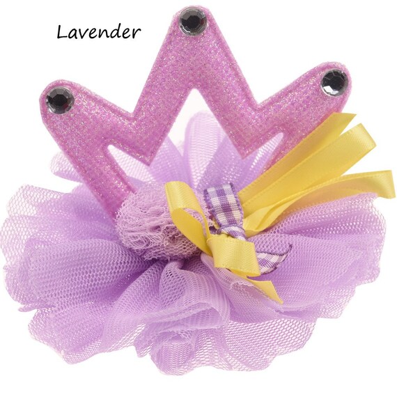 Puppy Bows ~Crown 3D glitter tiara birthday pink or purple hat pet hair bow for dogs NECK STRAP & clip ~USA seller (fb119)