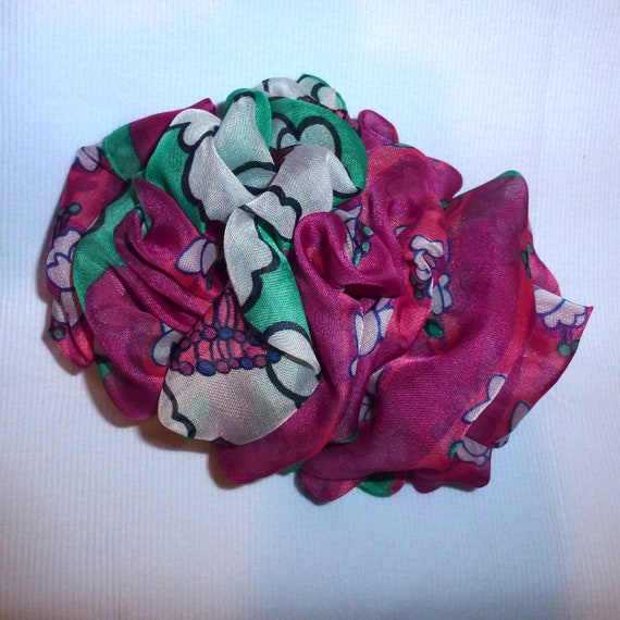 Becky Bows ~ Barrette ribbon Hand crafted over sized BIG hair bow Women or Girls pink green