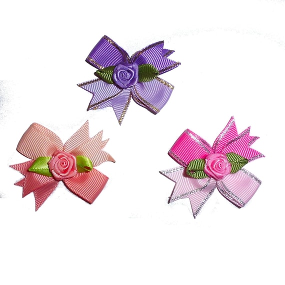 Puppy Bows ~ 1 for 3.50 2 for 5.50  two tone rose hair bowknot bow bands or barrette  (fb377)