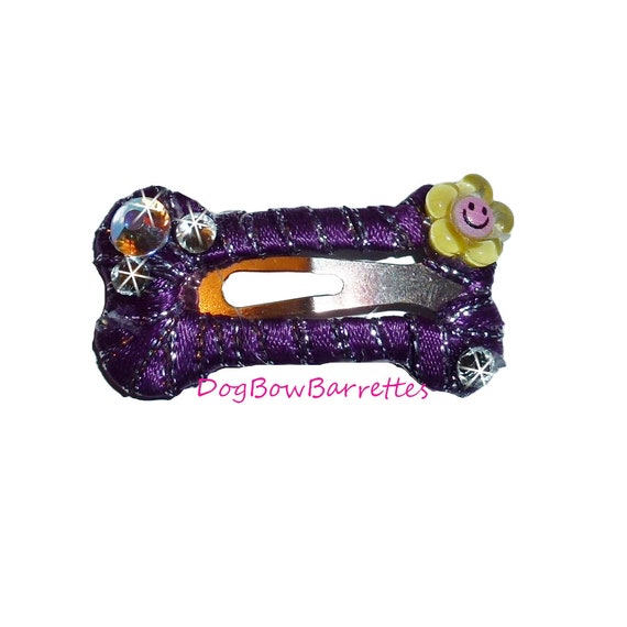 Dog hair bows purple and  gold dog bone  snap clip with rhinestones (fb205)