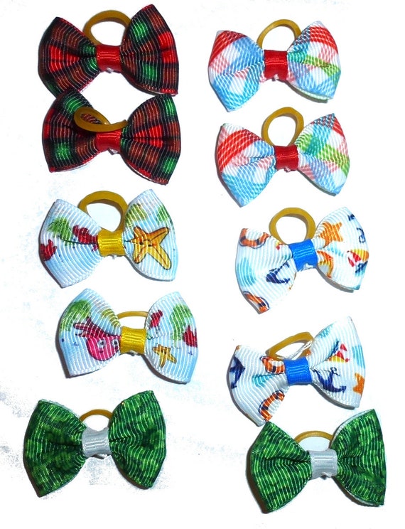 Puppy Bows ~  everyday 4 pairs dog groomers grooming pet hair bows boy colors (fb310)