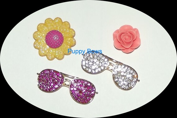 Puppy Bows ~ Rhinestone SUNGLASSES pet dog hair barrette clip CRYSTAL pink~USA seller