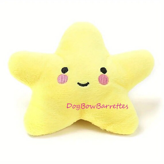 DogBowBarrettes 5" yellow star plush stuffed squeaky dog toy  (to11)