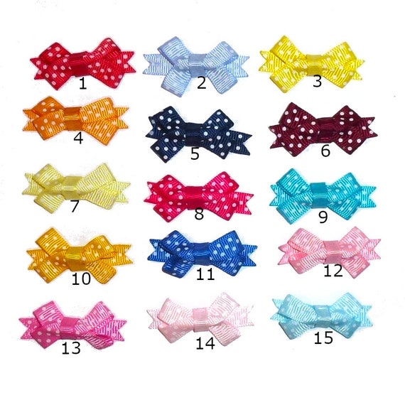 Puppy Bows ~ 1 for 3.50 2 for 5.50  super tiny 1.5" polka dots  hair bowknot bow bands or barrette  (fb57)