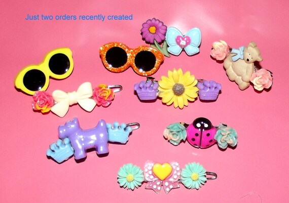 Puppy Bows ~ Set of 5 novelty dog barrettes flowers sunglasses heart and more pet hair accessories