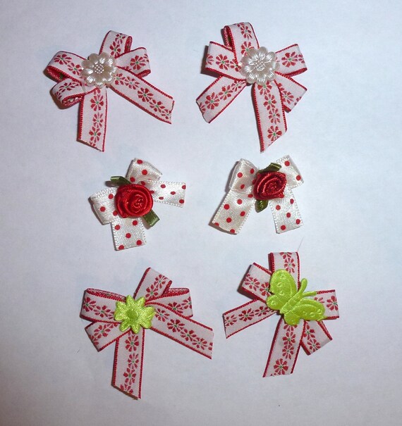 Puppy Bows ~6 tiny red daisy EVERYDAY BOWS Yorkie Maltese Shih Tzu ~Usa seller (fb81)