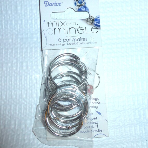 Puppy Bows craft items ~ Darice Mix and Mingle 6 pair silver hoop latchback earrings findings DIY