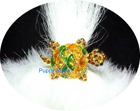 Puppy Bows ~Crystal turtle boy dog bow pet hair clip barrette