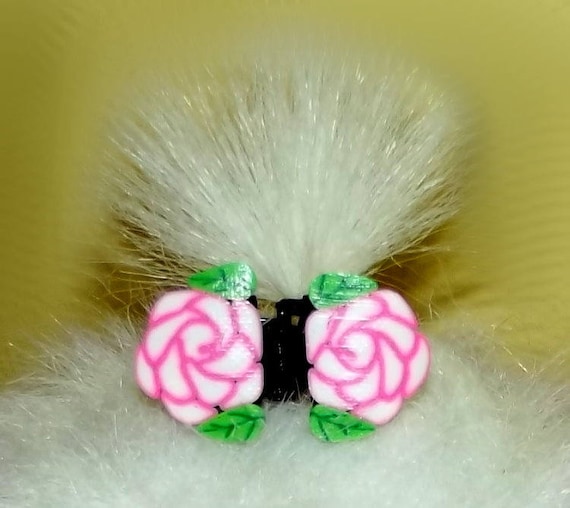 Puppy Bows ~Barrette tiny jaw clip FLOWERS bow dog Shih Tzu FIVE COLORS ~Usa seller