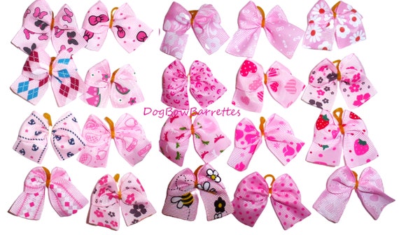 30 PINK dog hair bows with latex dogs grooming bands