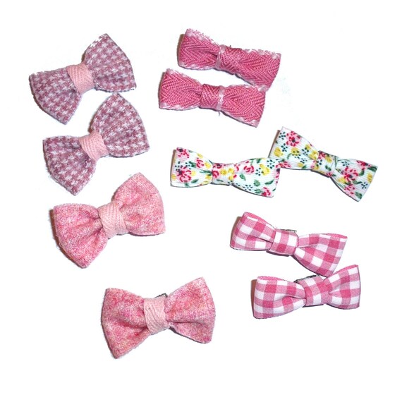 Puppy Bows ~Sweet pink 5 pairs cotton  dog pet  hair bowknot bow bands or barrette  (fb28a)