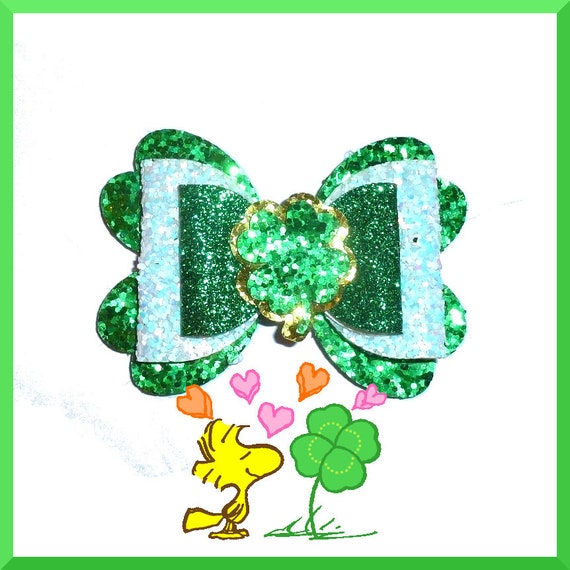 Puppy Bows St. Patrick's day clover glitter 2.75" glitter pet hair bow  (fb553)