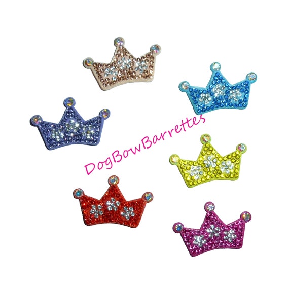 Puppy Bows ~ rhinestone padded crown pet hair bow latex bands or barrette  (fb138D)