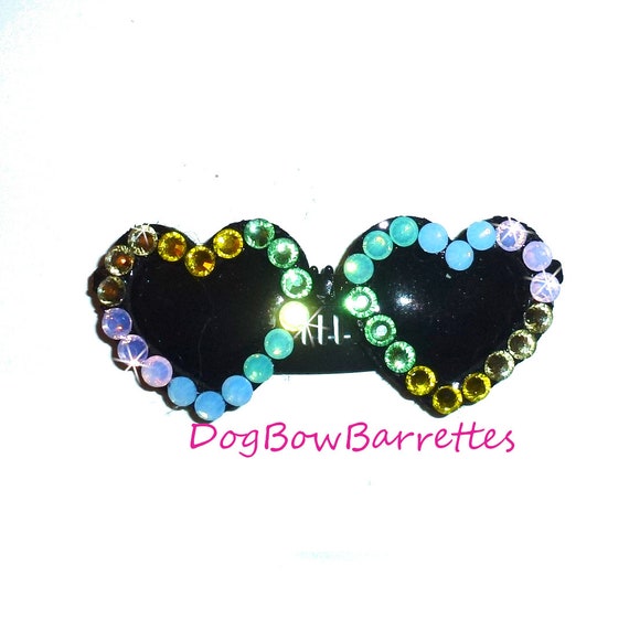 Puppy bows specialty Black colorful rainbow sunglasses pet bow hair clip (FB165)