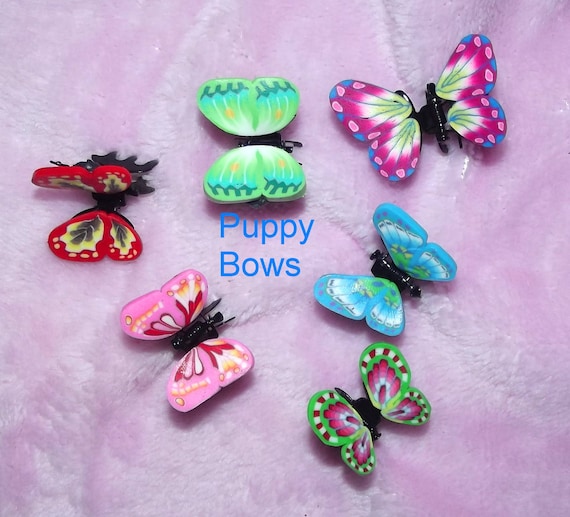 Puppy Bows ~Barrette tiny jaw clip BUTTERFLIES bow dog Shih Tzu FIVE COLORS ~Usa seller