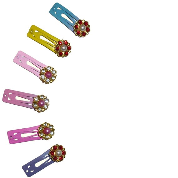 Dog Bow Barrettes tiny 6 girls multi jewel snap clips for pet hair topknot (fb469E)