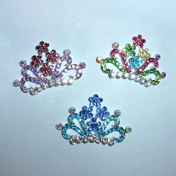 Puppy Bows ~Dog tiara crown with rhinestone flowers blue purple or multicolor #54 ~USA seller