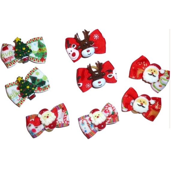 Christmas tiny dog pet hair bows Rudolph Santa pairs (RC10)