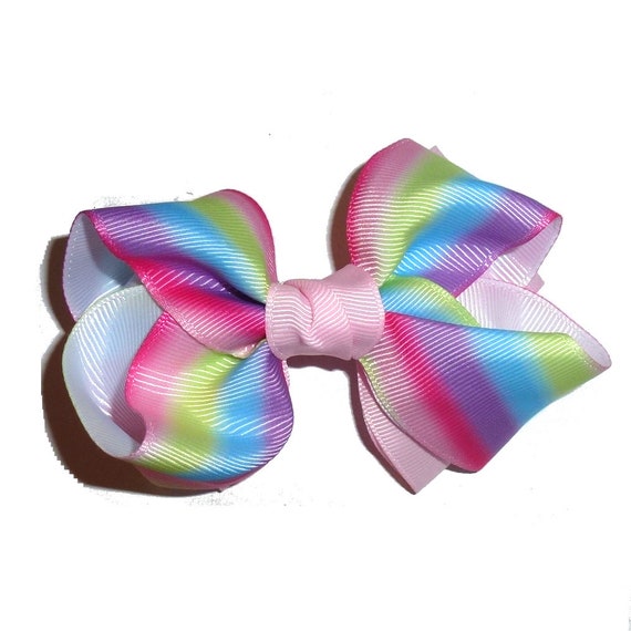 Puppy Bows ~  BIG bow  unicorn stripes pink 4" dog hair bow or collar slide bands or clip (fb305)