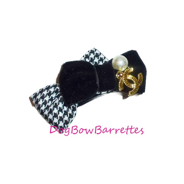 Puppy bows specialty boutique gold C black white pearl pet bow hair clip (FB140)