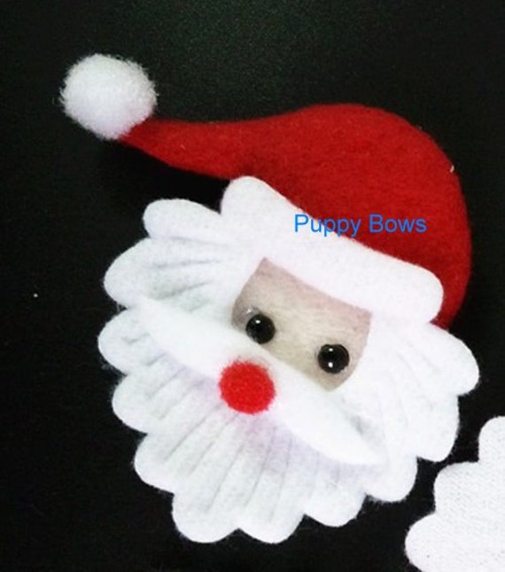 Puppy Bows ~ Santa Claus face DOG HAIR barrette ~ red Christmas bow