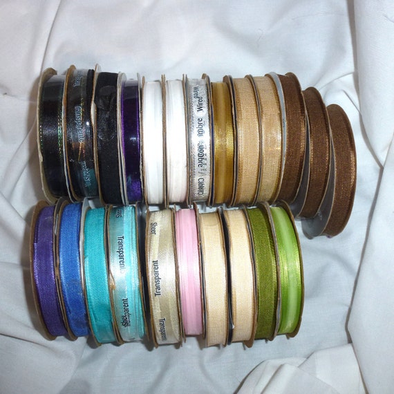 Puppy Bows ~ ribbon craft supplies LOT 3/8" sheer organza ribbon prints 68 yards Offray (lot4)