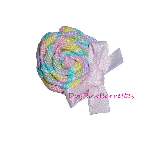 Puppy Bows ~  Pastel rainbow candy flower hair bows collar slide  barrette or bands pet dog bow (fb200d)