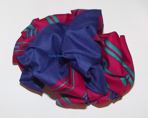 Becky Bows ~OOAK Barrette Hand crafted huge scarf BIG hair bow Women or Girls giant navy dark fuchsia