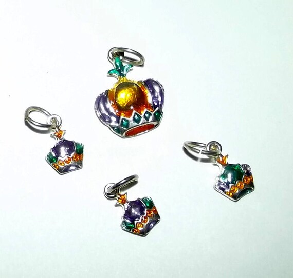 Puppy Bows craft items ~ set of 4 Mardi Gras crown charms yellow purple green (CS3)
