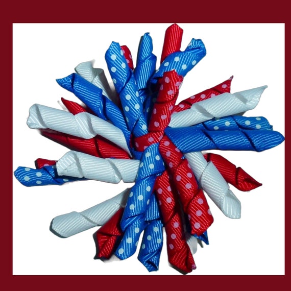 4th of July Red white blue dots 3" Korker loop  dog bow  pet hair clip barrette or latex bands or collar slide   (fb523c)