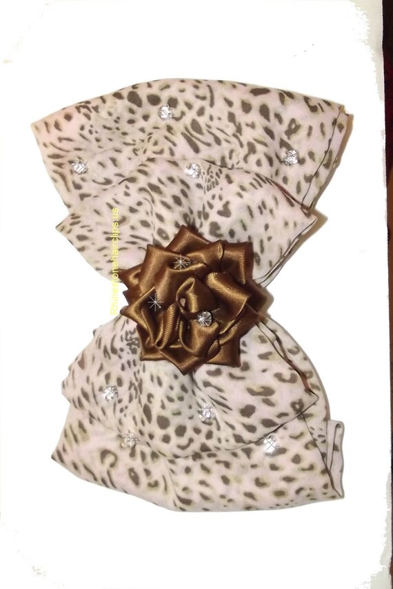 Becky Bows ~OOAK Barrette rhinestones huge Scarf BIG hair bow Women or Girls giant pink blush Kanzashi flower