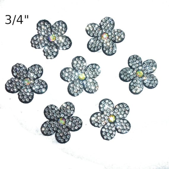 Puppy Bows ~ 1 for 2.69 2 for 4.69 black padded crystal rhinestone daisy flower small  around 1" pet hair bow  - (fb136)