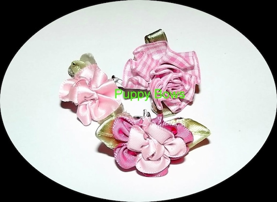 Puppy Bows ~ Set of 3 pink carnation jaw clip dog bow flowers or 2 flowers or 3 flowers!