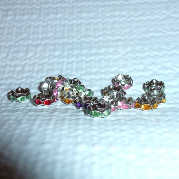 Puppy Bows craft items ~ Rhinestone rondelles multi color 90 purple gold green red 6mm