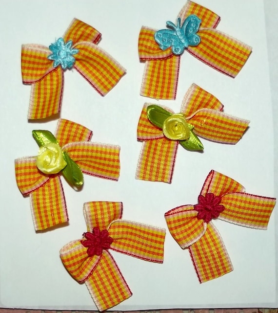 Puppy Bows ~6 orange yellow gingham EVERYDAY BOWS Yorkie Maltese Shih Tzu ~Usa seller (fb81)