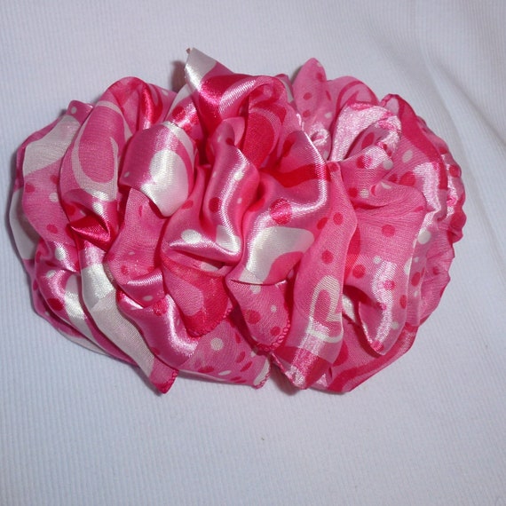 Becky Bows ~ Barrette scarf Hand crafted oversized BIG hair bow Women or Girls pink hearts