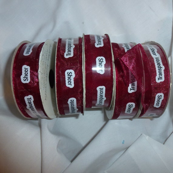 Puppy Bows ~ ribbon craft supplies LOT 7/8" burgundy sheer organza 20 yards Offray (lot7)