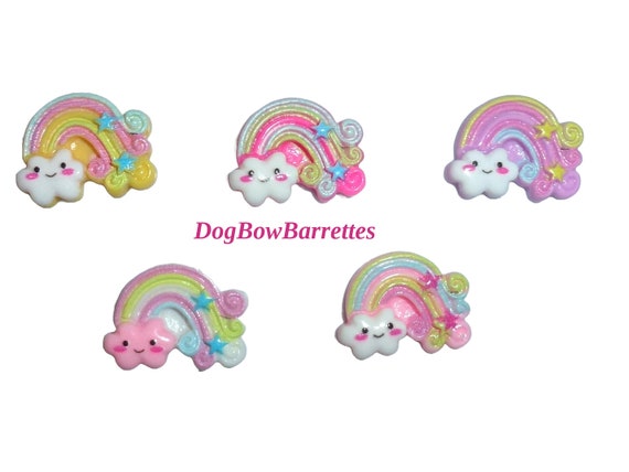 Puppy Dog Bows ~Smiley face rainbow cloud plastic puppy clips pet hair bow barrettes or bands (fb414F)