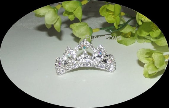 Puppy Bows ~ Rhinestone TIARA styles 6-10 dog hair barrette clip CRYSTAL ~USA seller