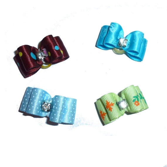 Puppy Dog Bows ~ 5/8" satin bowknot SET OF 4! boys pet hair show bow barrettes or bands (FB164/29)