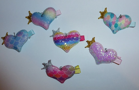 Puppy Bows ~ Rainbow hearts, shiny puffy multicolor barrette hair clips for pets ~USA seller (fb126)