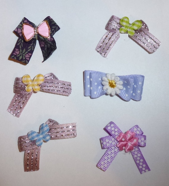 Puppy Bows ~6 tiny purple EVERYDAY BOWS Yorkie Maltese Shih Tzu ~Usa seller (fb81)