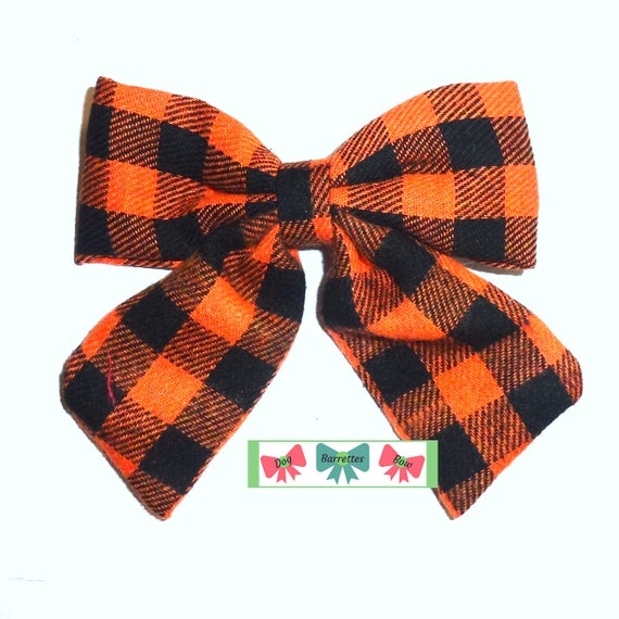 Puppy Bows ~ Dog collar slide bow Halloween buffalo plaid large  accessory  (DC28)