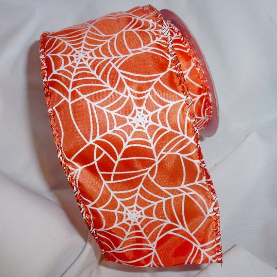 Puppy Bows ~ ribbon craft supplies orange halloween spider web 2.5" x 3 yards (lot12)