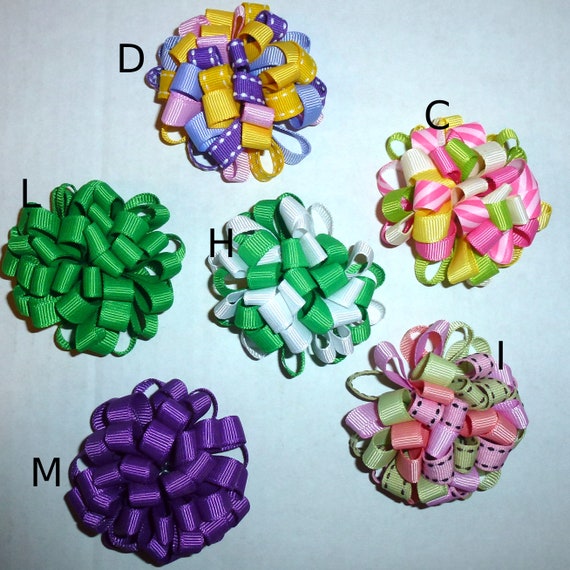 Puppy Bows ~ More Fun multi loopy puff hair bows 13 COLOR CHOICES barrette or bands pet dog bow