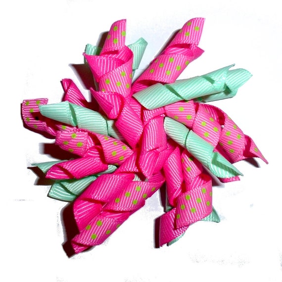 Puppy Bows  Pink mint green 3" Korker loop  dog bow  pet hair clip barrette or latex bands or collar slide   (fb120)