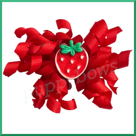 Puppy Bows strawberry red Korker loop  dog bow  pet hair clip barrette or latex bands corky curly corker (fb555)