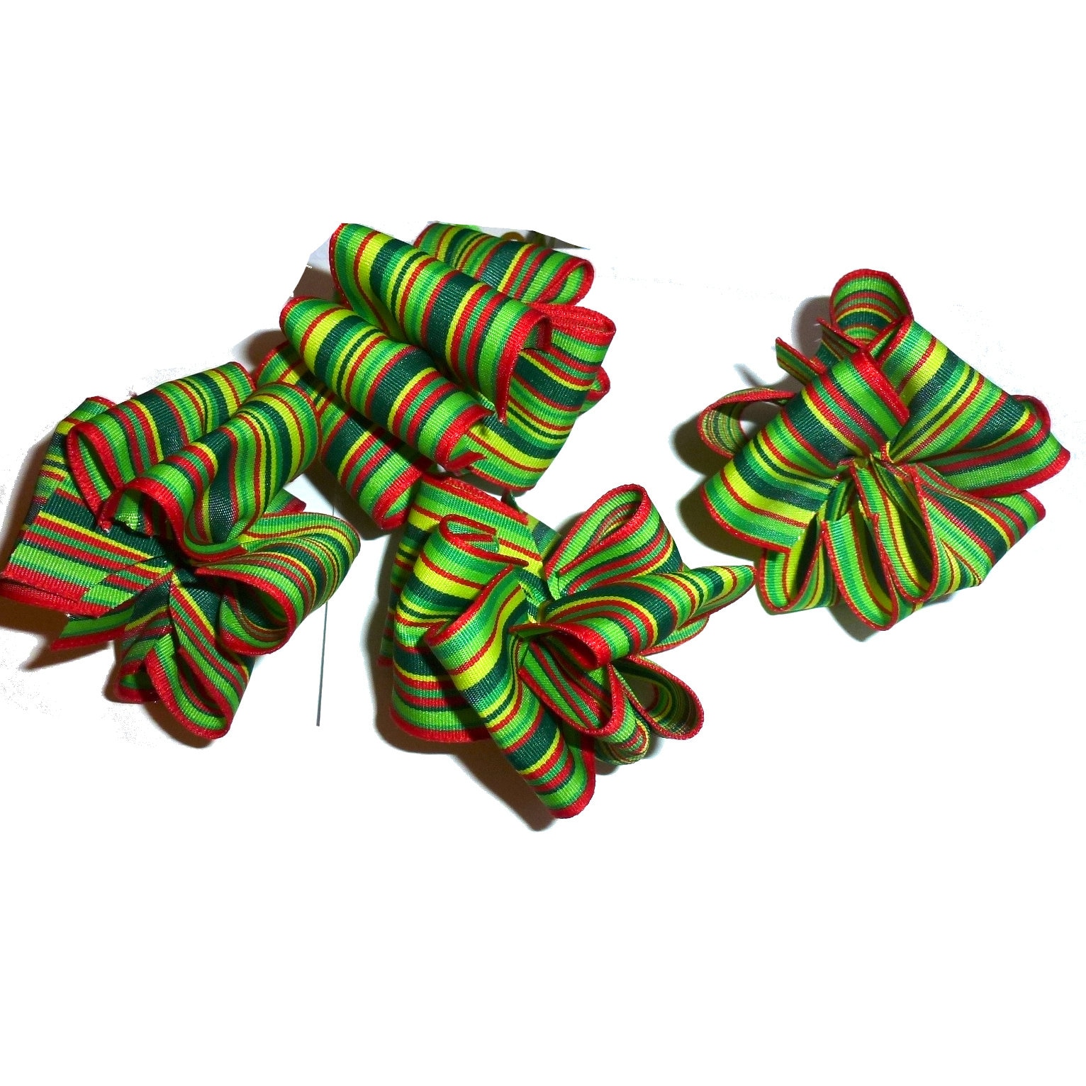 Puppy Bows Green yellow stripes Party puffs dog groomer hair bows or collar bows